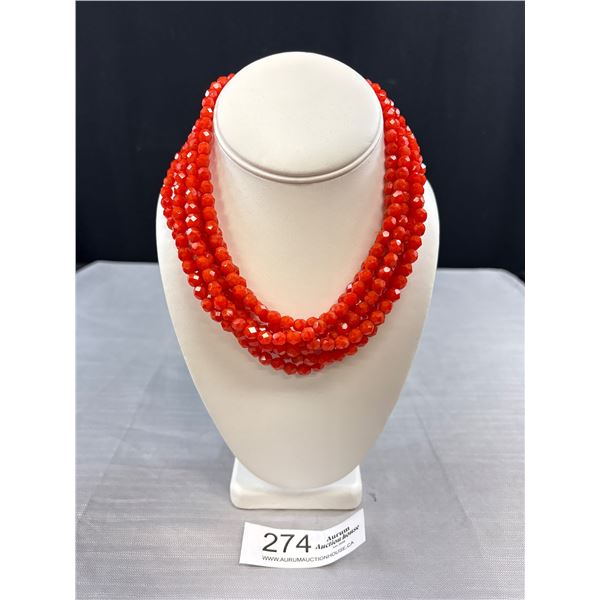 Unsigned Designer Chunky Coral Colour Faceted Bead Necklace Heavy! Beauty C.1920s