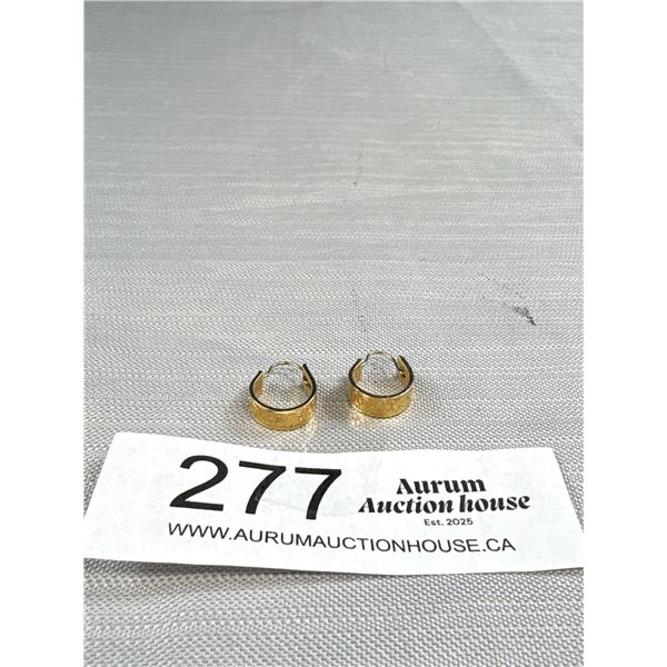 Antique Gold Hoop Earring Hearts + Forget Me Not Flower Pattern