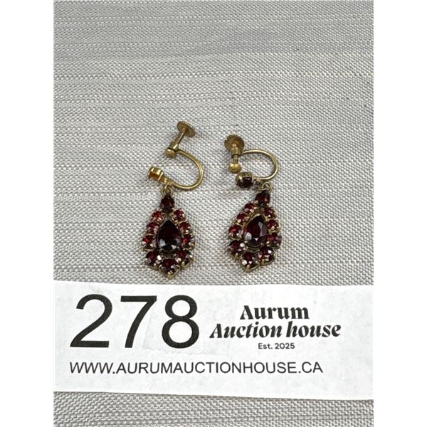 Antique Garnet Earrings Marked Czechoslovakia