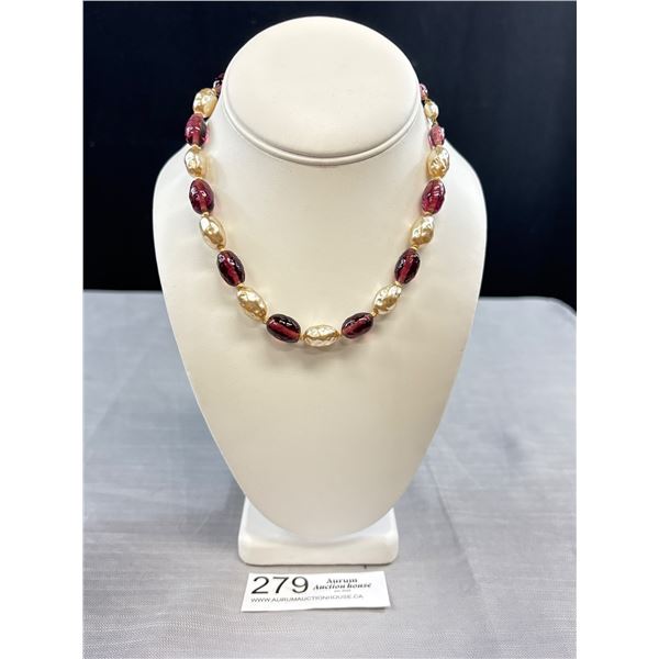 Early Unsigned Haskell Baroque Pearl Amethyst Glass Bead Necklace Very Solid Heavy