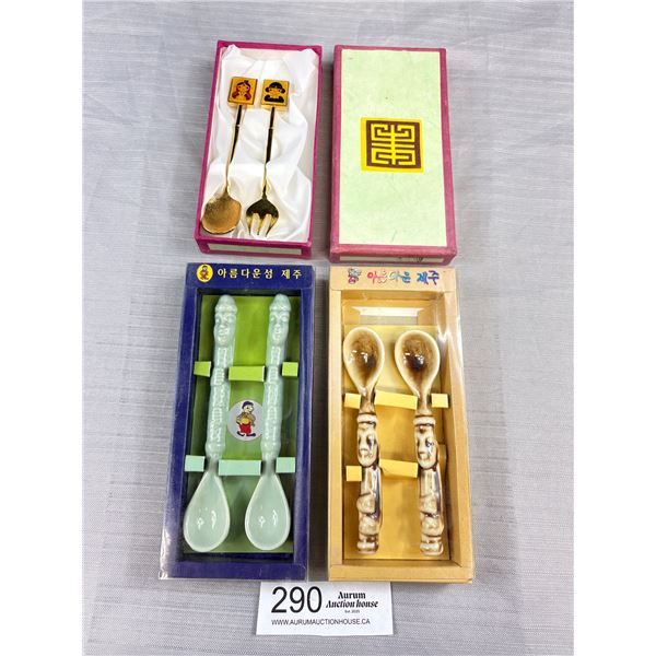 3 Different Pairs of Korean Cutlery in Boxes