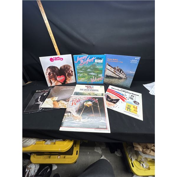 Lot of 9 Older Records Jimmy Buffet, War of the Worlds, Heart, Nice Graphics on Covers