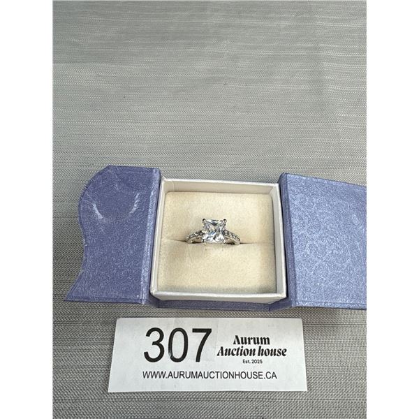 Vintage White Gold Ring Marked 18K SP Diamante Stone