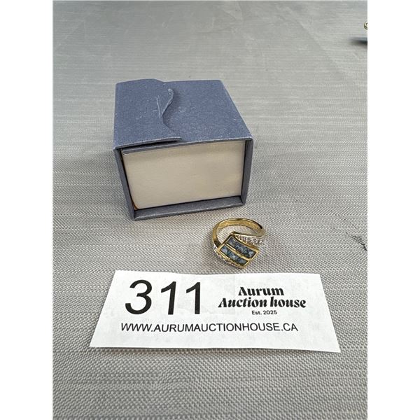 Gorgeous Vintage Aquamarine Gold Plated Ring Signed R.G.C.