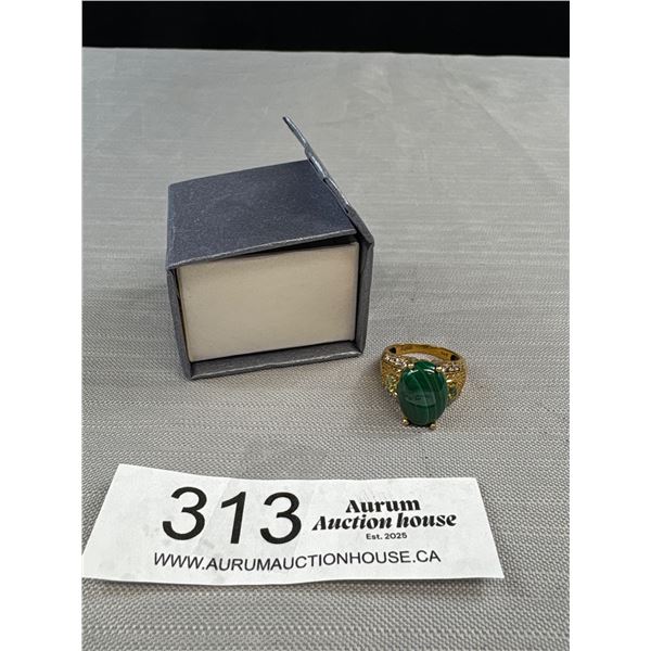 Stunning Vintage Malachite Gold Tone Ring Marked G+B