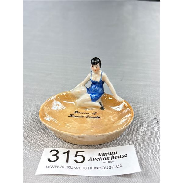 Antique Art Deco Flapper Girl Porcelain Ring Tray C.1980's