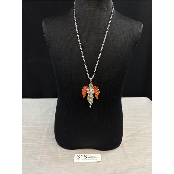 Vintage Silver Gold Plate Rhinestone Angel Necklace