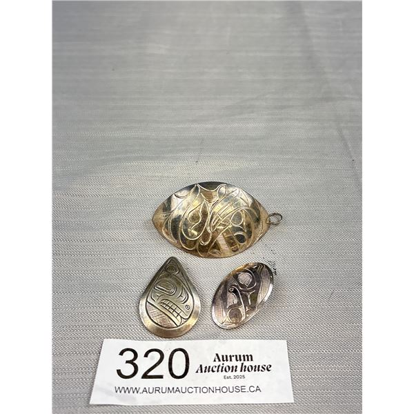 Very Nice Lot of Silver West Coast Native Hand Carved Pendants Signed