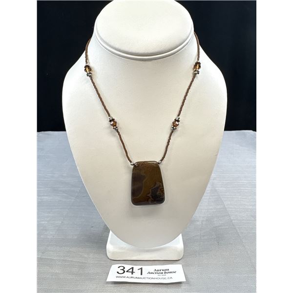 Vintage Choker Necklace w/ Unusual Stone Pendant, 16" Length