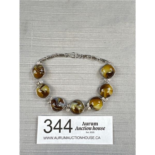 Vintage Silver Bracelet w/ Venetian Glass Stones, Unmarked