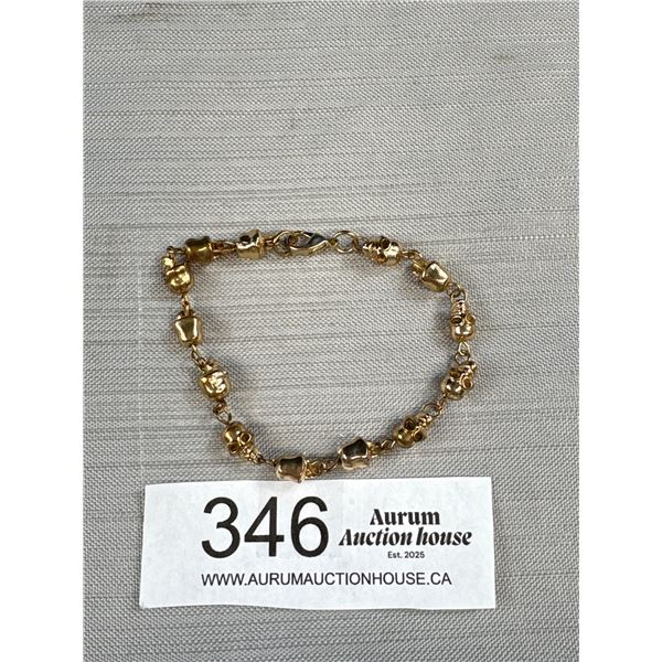 Vintage Gold Plated Heavy Skull Beads Linked Bracelet, 7 1/2" L