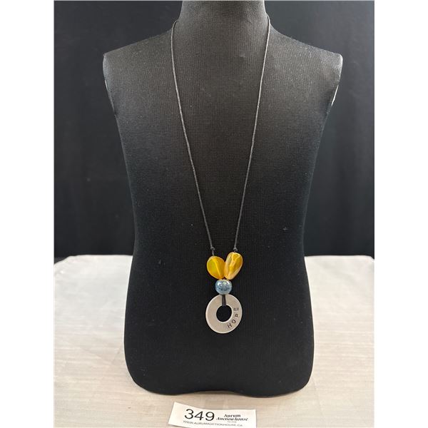 Vintage Carnelian Stone Beads + Metal Hope Pendant Necklace, Self Adjustible Length