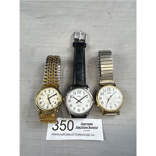3 Timex Indiglo Watches, Quartz, Batteries Required