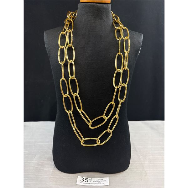 Gold Plated Heavy Weight Metal Links Necklace, Extreme Length of 57 Inches + Weight