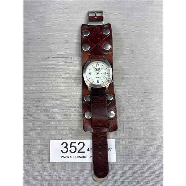 Vintage Watch, Roxy Date Quartz, Battery Required, Original Leather Bracelet