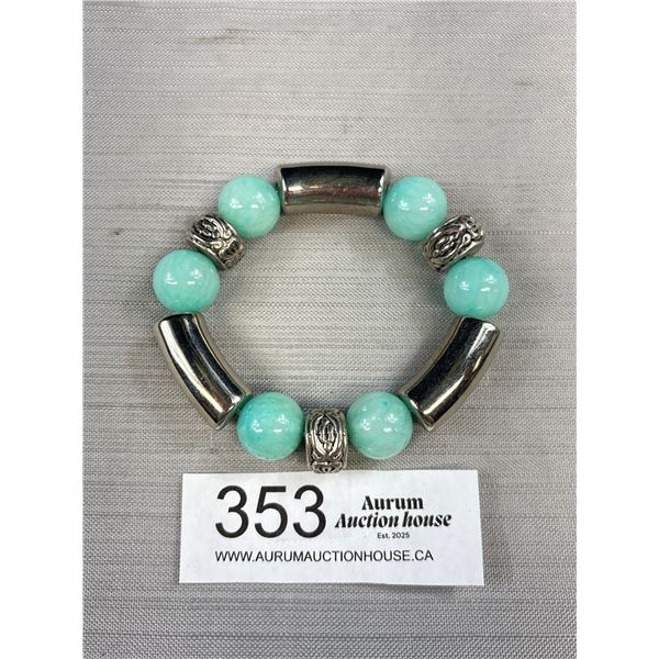 Large Blue + Silver Beads Bracelet