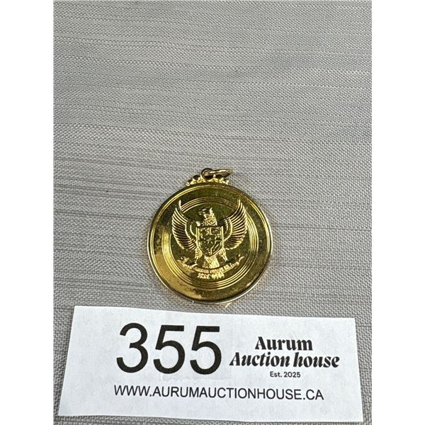 Gold Plated Medal Pendant Bhinneka Tunggal Ika, 1 3/8" Diameter