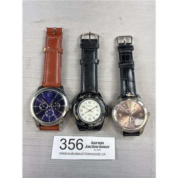 3 Men's Quartz Watches, Nevada Mega Sport + Accutime Watch Corp. WCCMSP 23 1019, All Batteries Requi