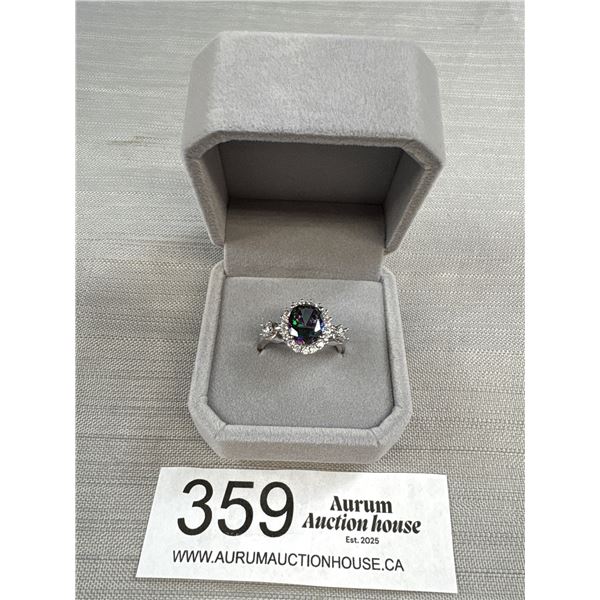 Silver Plated w/ Mystic Topaz Stone Ring, Unmarked, Size 8