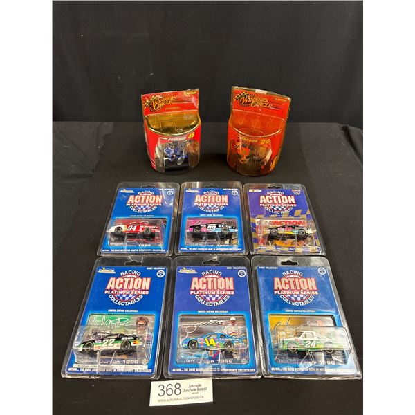 Lot of Action Racing Cars in Package + 2 Winners Circle Figurines in Package