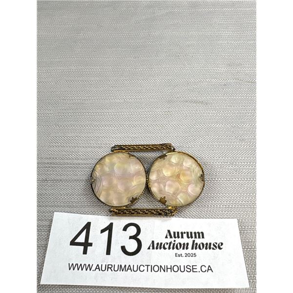 Rare! Antique c.1900 Victorian Molded Shimmering Glass Brooch Changes Colour in Light + Movement