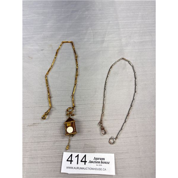 Two Antique Watch Chain Silver + Gold