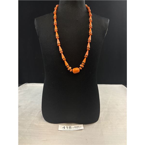 Antique Art Deco 1920's Coral Celluloid Cone Bead on Chain Probably French c.1920