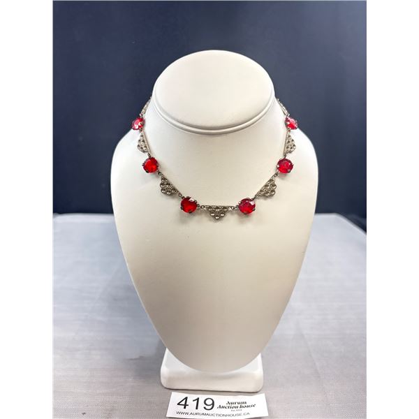 Genuine Antique Art Deco 1920's Ruby Glass Necklace Signed Czechoslovakia Nice!