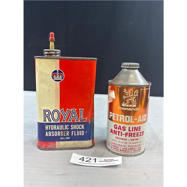 Vintage Cone Top Petrol - Aid Gas Line Tin + Full Royal Hydrolic Tin