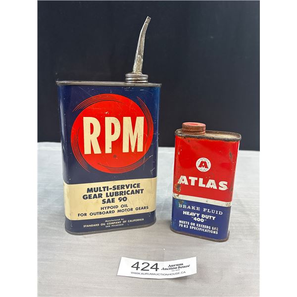 Vintage RPM Lubricant Tin + Atlas Brake Fluid Tin