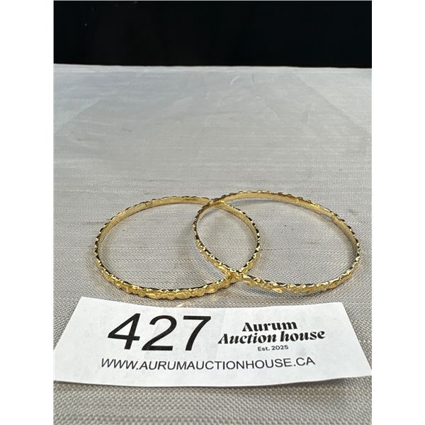2 Beautiful 18k Gold Plated Matching Bangles 2 3/8" Diameter Unmarked