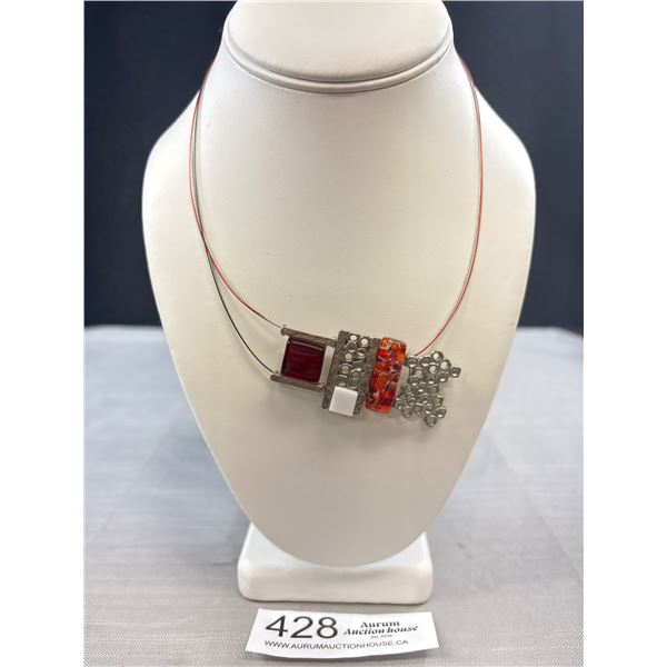 Vintage Silver Tone Cre Art Choker Necklace  Hand Written Signed in 3 Places Cre Art