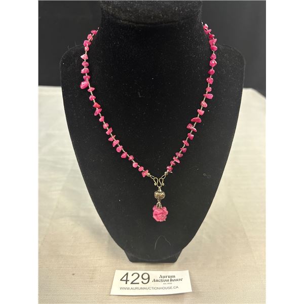 Vintage Natural Red Stones (Possible Rubies) Choker Necklace w/ Silver Tassel 17" Long