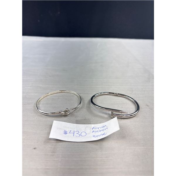 2 Silver Bangles One Hinged