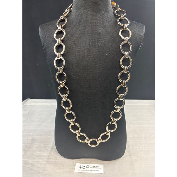 Heavy + Extreme Length Silver Tone Link Necklace, 30" Length