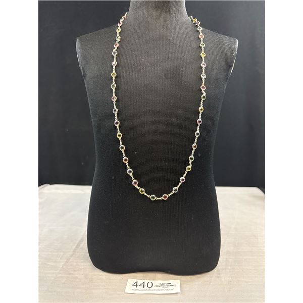 Pretty Silver Link Necklaces w/ Various  Colour of Glass Stones