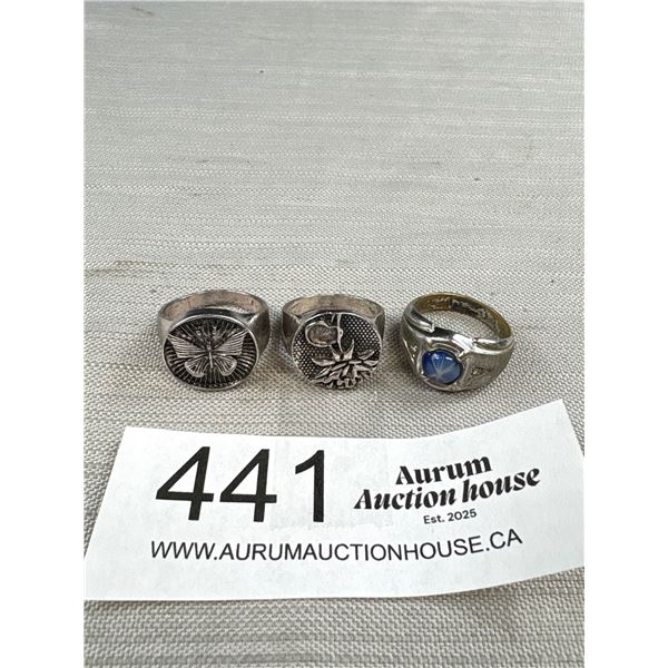 3 Vintage Silver Rings, One Set w/ Lindy Star Sapphire Stone