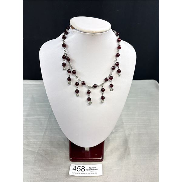 Vintage Dark Red Glass Beads Linked Choker Necklace w/ Tassels