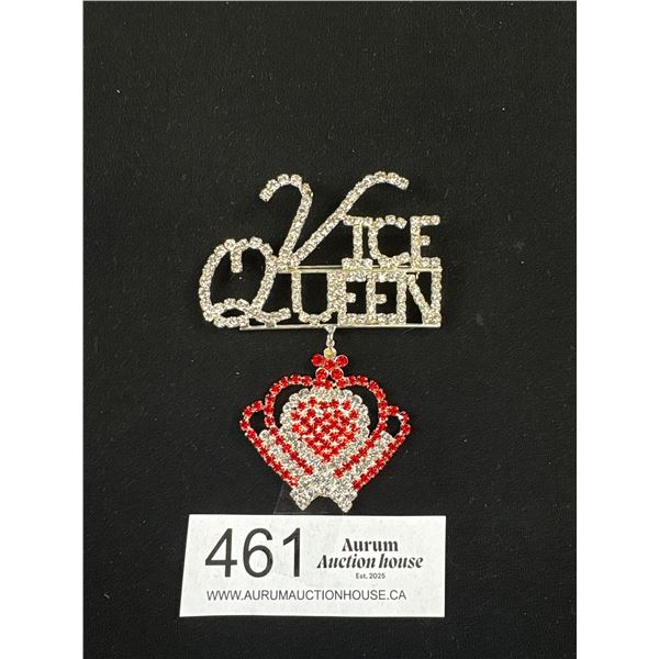 Hand Crafted Red + White Rhinestones Set Vice Queen Brooch