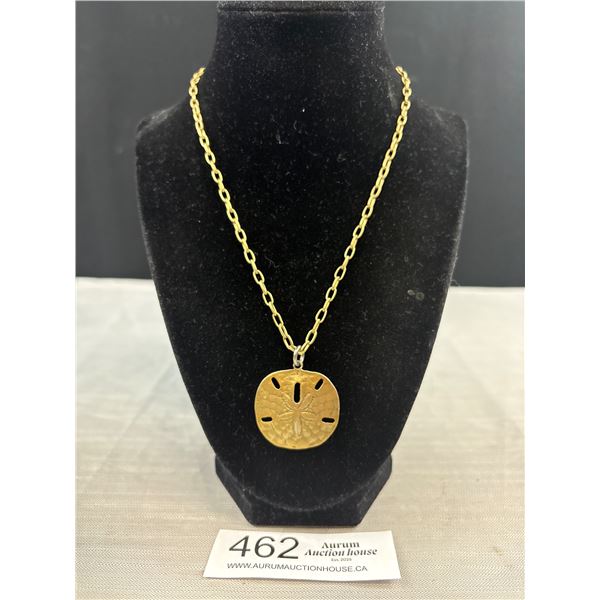 Vintage Pewter Sand Dollar Pendant w/ Chain Necklace Marked Pewter