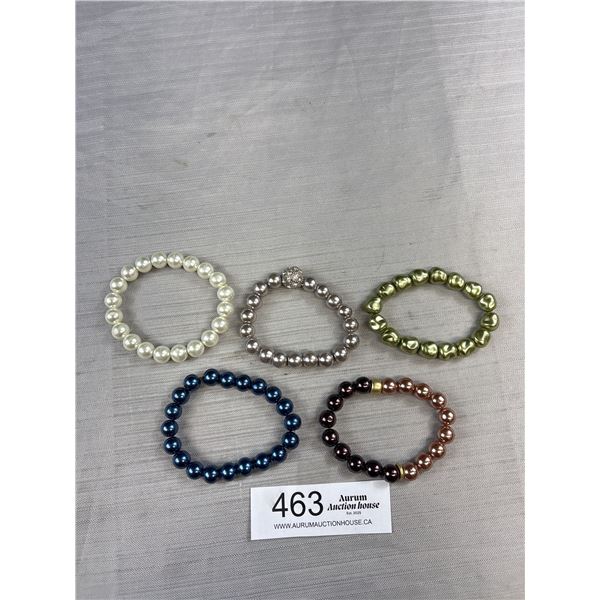5 Stretch Bracelets w/ Various Colours of Faux Pearls