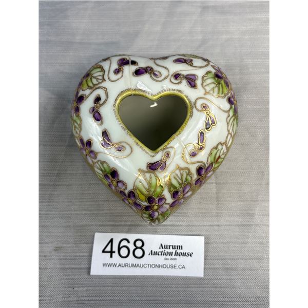 Antique Hand Painted Porcelain Jewelry/Trinket Box w/ Lid