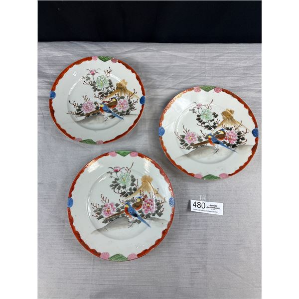 3 Vintage Japanese Hand Painted Plates
