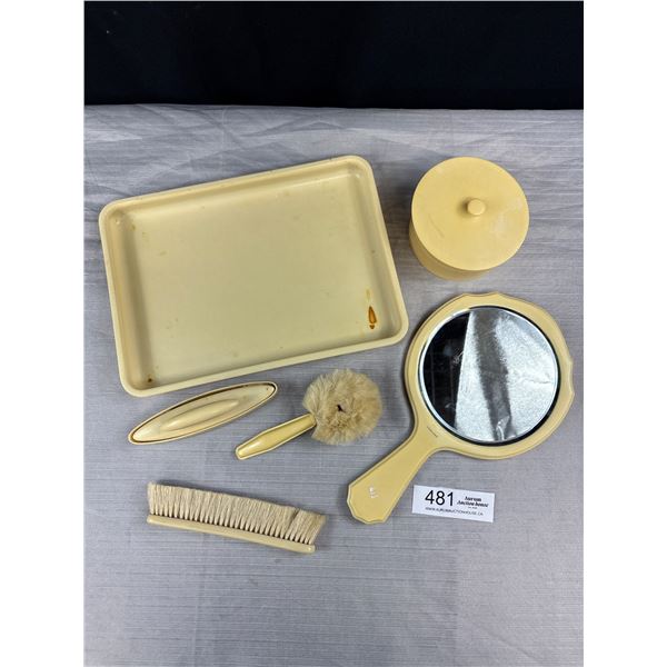 Vintage 6 Pcs French Ivory Dresser Set