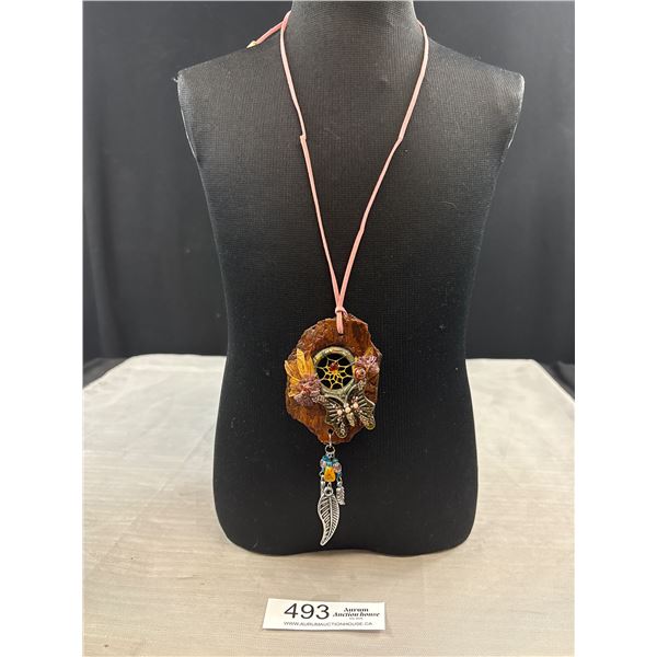 Hand Crafted Bark Art Pendant w/ Cord Necklace