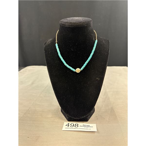 Dainty Turqouise Beads w/ One Cultured Freshwater Pearl Necklace