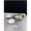 Image 1 : Vintage Gold Guilded + Hand Painted Bowl Chinese + 4 Matching Small Bowl Set