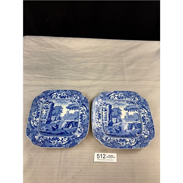 2 Vintage Copeland Spodes Italian England Dish Plates Blue Porcelain