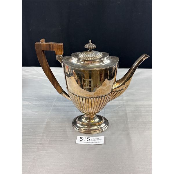Antique Silver Coffee Pot w/ Lid  + Wood Handle, Marked W.A.R. E.P.N.S Silver Soldered 034 Haddon Pl
