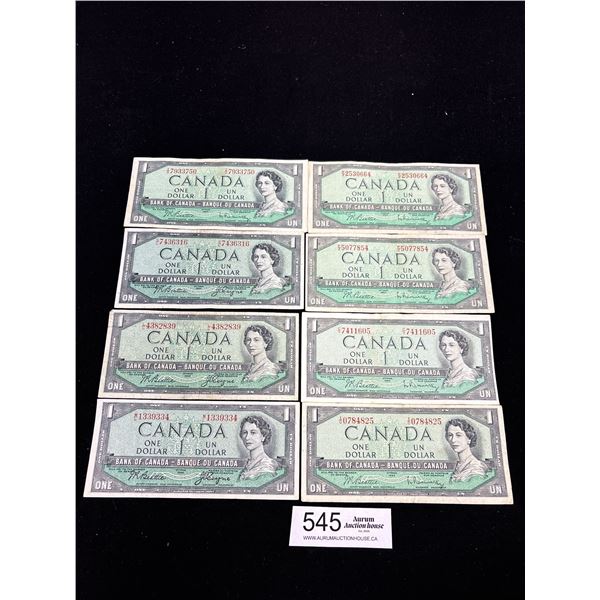 Lot of 8 1954 Canadian $1 Bank Notes